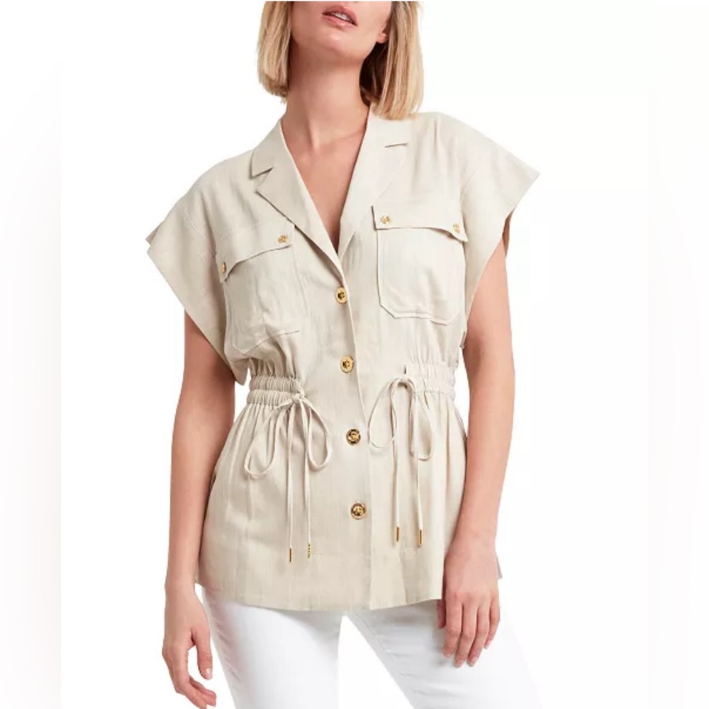 Short sleeve utility jacket- light beige
